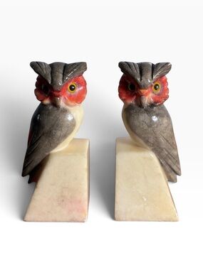Vintage Mid Century Alabaster Italian Owl Bookends